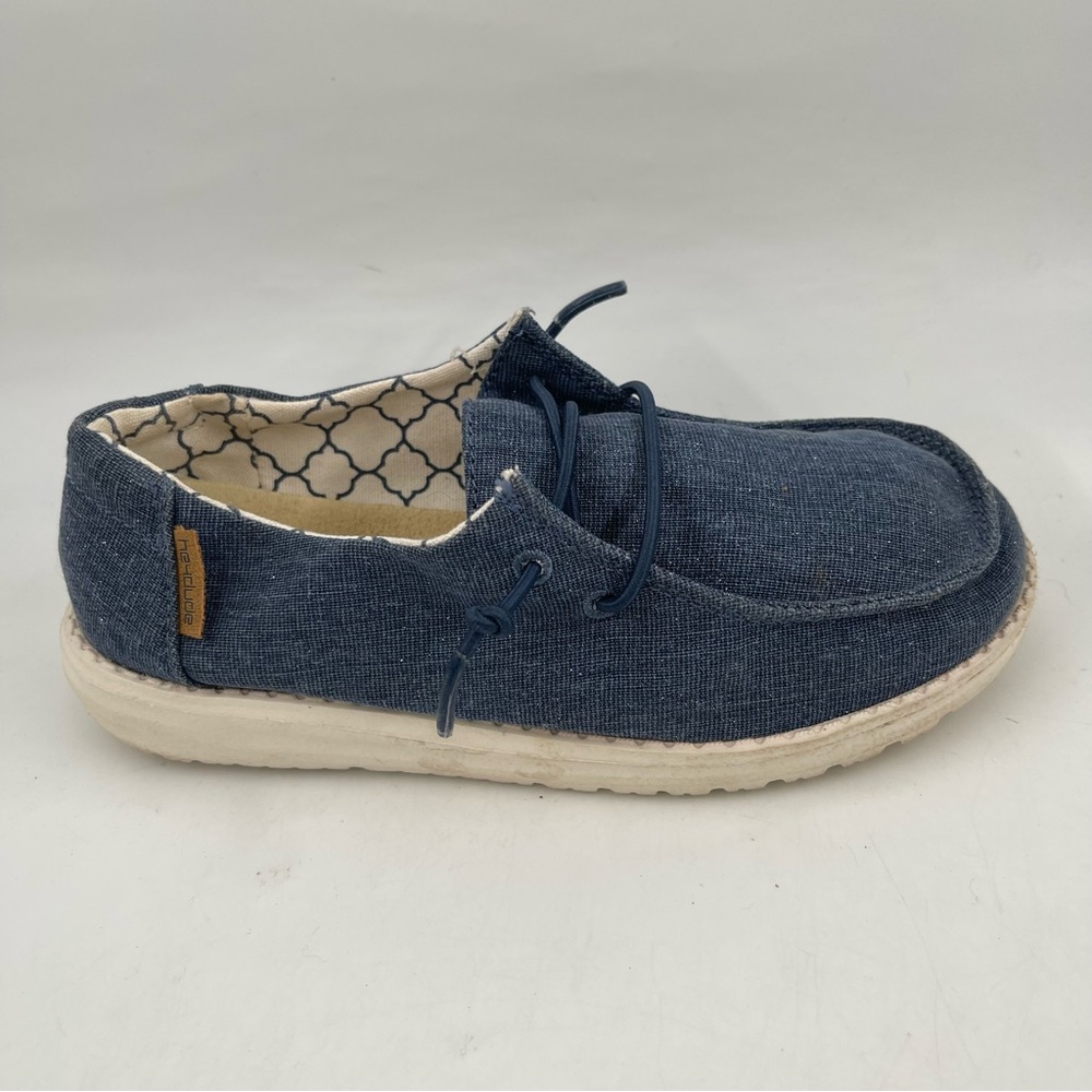 Hey Dude Girls Wendy - SZ 1 Y - Blue Sparkling Denim Slip-On Shoes Sneakers
